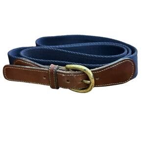 Trafalgar Men's Navy Brown Leather Trim Brass Buckle Canvas Belt Size 42